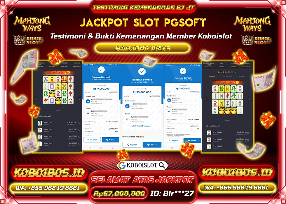 BUKTI KEMENANGAN ID Bir***27 SLOT GACOR MAHJONG WAYS 1 Rp67.000.000,- LUNAS